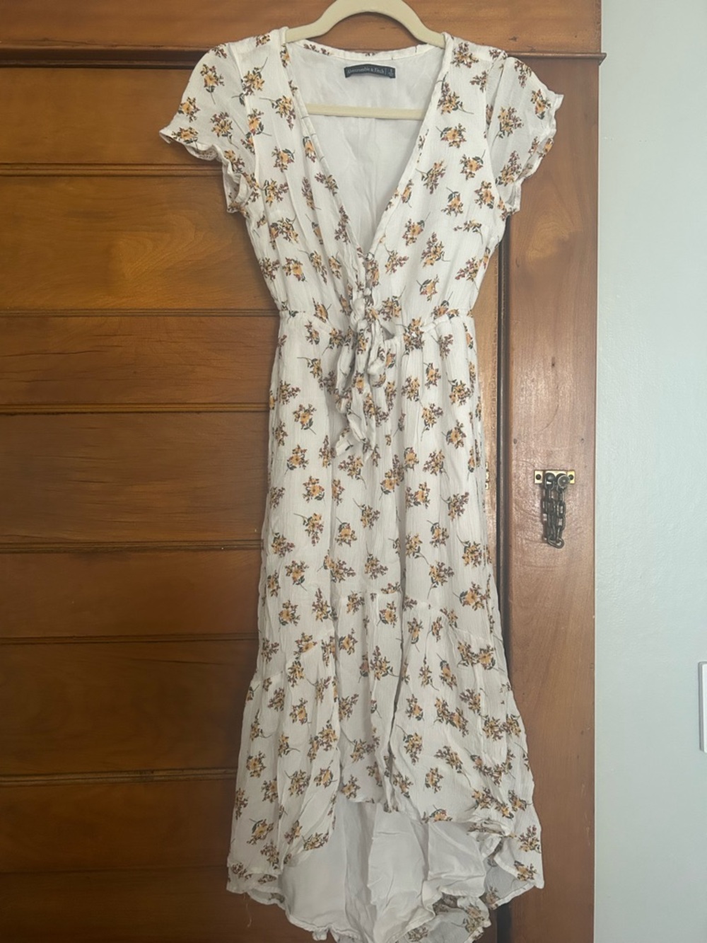 Abercrombie & Fitch White High-Low Dress with Yellow Floral Print
